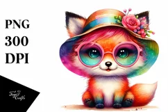 Layered Cute Fox Sunglasses Sun Watercolor Clipart Product Image 1