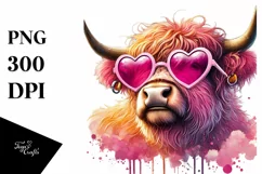 Colorful Pink Highland Cow PNG Product Image 1
