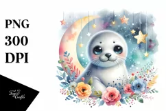 Colorful Ringed Seal Baby Moon | Sublimation | Clipart Product Image 3