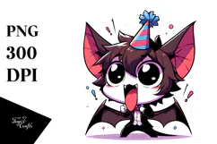 Whimsical Bat with Birthday Hat, High-Quality PNG Product Image 1