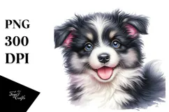 Baby Border Collie Watercolor PNG Product Image 1