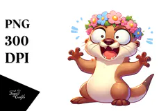 Excited Otter with Flower Crown.png Product Image 1