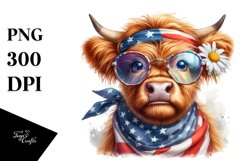 Shy Highland Cow Portrait Wearing Bandana and Fancy es with Product Image 1