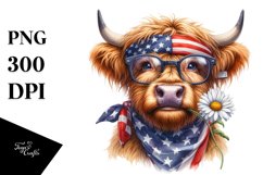 Shy Highland Cow Portrait Wearing Bandana and Fancy es with Product Image 3