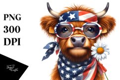 Shy Highland Cow Portrait Wearing Bandana and Fancy es with Product Image 1