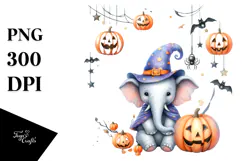 Elephant Halloween Sitting, Watercolor PNG Product Image 1