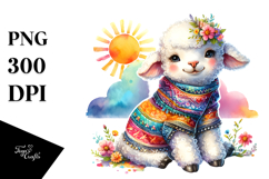 Vibrant Smiling Boho Lamb Watercolor Clipart Product Image 1