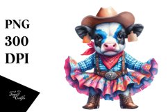 Baby Cow in Square Dancer&#039;s Outfit, Colorful PNG Product Image 3