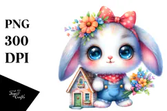 Crazy Cute Baby Bunny with Hose PNG Product Image 1