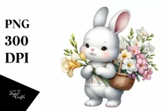 Cute Baby Rabbit with Flowers |Watercolor Whimsical Product Image 1