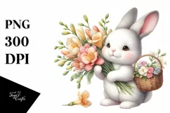 Cute Baby Rabbit with Flowers |Watercolor Whimsical Product Image 3