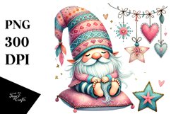 Colorful Boho Gnome on Star with Hearts PNG Product Image 1