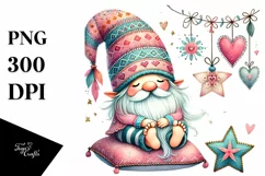 Colorful Boho Gnome on Star with Hearts PNG Product Image 1