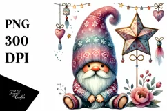 Colorful Boho Gnome on Star with Hearts PNG Product Image 1