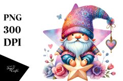 Colorful Boho Gnome on Star with Hearts PNG Product Image 1
