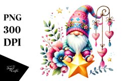 Colorful Boho Gnome on Star with Hearts PNG Product Image 1