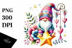 Colorful Boho Gnome on Star with Hearts PNG Product Image 1