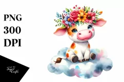 Baby Cow with Flower Crown PNG Product Image 1