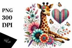 Colorful Giraffe on Flower PNG Product Image 1