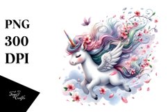 Cute Unicorn Tumbling with Spring Petals | Clipart Product Image 1