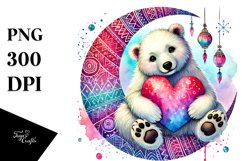 Colorful Polar Bear on Half Moon PNG Product Image 1