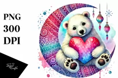 Colorful Polar Bear on Half Moon PNG Product Image 1