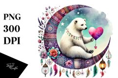 Colorful Polar Bear on Half Moon PNG Product Image 1
