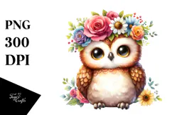 Owl Vibrant Flower Crown Cartoon-Style Product Image 1