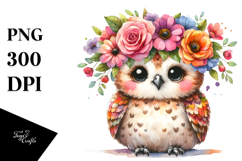 Owl Vibrant Flower Crown Cartoon-Style Product Image 1