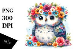Owl Vibrant Flower Crown Cartoon-Style Product Image 1