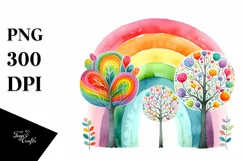 Colorful Rainbow Trees Watercolor | Sublimation Clipart Product Image 3