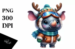 Winter Rhino with Reindeer Horns and Sky Goggles PNG Product Image 3