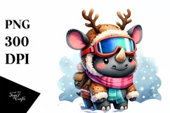 Baby Rhino with Winter Accessories, PNG Product Image 3