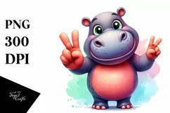 Funny Hippo Smiling Victory | Clipart Product Image 3