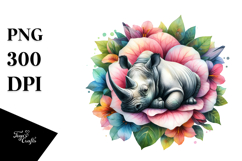 Sleeping Rhino Petal Watercolor Clipart Product Image 1