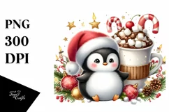 Cute Penguin with Christmas Ornaments PNG Product Image 1