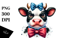 Watercolor Funny Cow Bow and Tie PNG Product Image 1