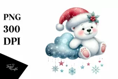 Whimsical Polar Bear with Santa Hat PNG Product Image 1