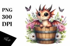 Cute Baby Dragon Watercolor PNG Product Image 1