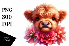 dahlia in Pocket Highland Cow | Clipart Product Image 1
