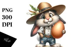 Goofy Bunny with Straw Hat and Big Egg PNG Product Image 1