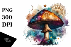 Mystical Celestial Mushroom Watercolor Splash PNG Product Image 3