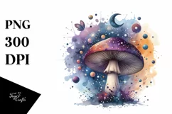 Mystical Celestial Mushroom Watercolor Splash PNG Product Image 3