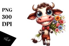 Watercolor Cow with Large Flower Bouquet Product Image 3