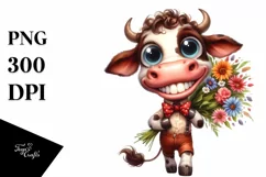 Watercolor Cow with Large Flower Bouquet Product Image 3