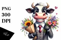 Watercolor Cow with Large Flower Bouquet Product Image 3