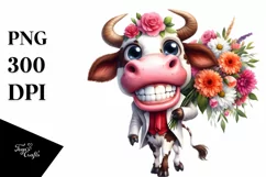 Watercolor Cow with Large Flower Bouquet Product Image 3