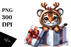 Winter Tiger with Reindeer Horns PNG Product Image 1