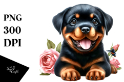Watercolor Baby Rottweiler with Big Eyes PNG Product Image 1