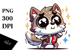 Cute Cartoon Wolf with Bow Tie, Transparent PNG Product Image 1